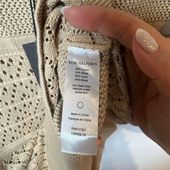 NWT Kobi Halperin Tan Open Stitch Fringe Pullover Sweater Top S - Picture 11 of 11